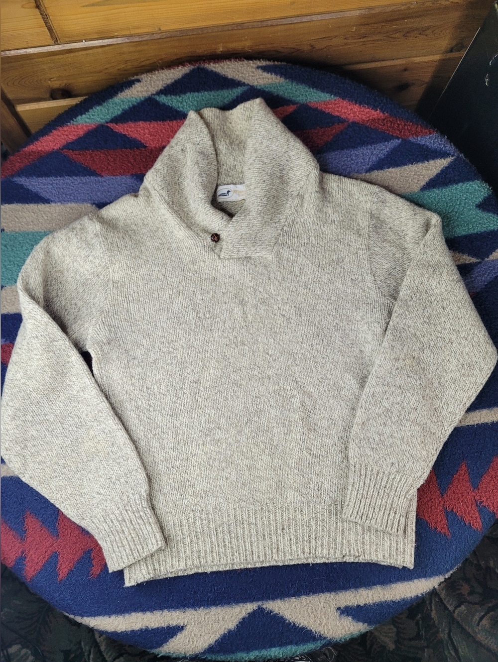 Vintage Winona Knits Shawl Collar Sweater Mens Large Chunky Knit Minnesota